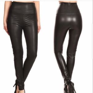Vegan leather high rise pants black womens legging